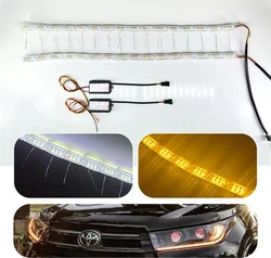 Tira de luces LED de conducción diurna DRL, 2 uds., Flexible, impermeable, señal de giro, lámpara amarilla, luces de conducción decorativas para coche, 12v