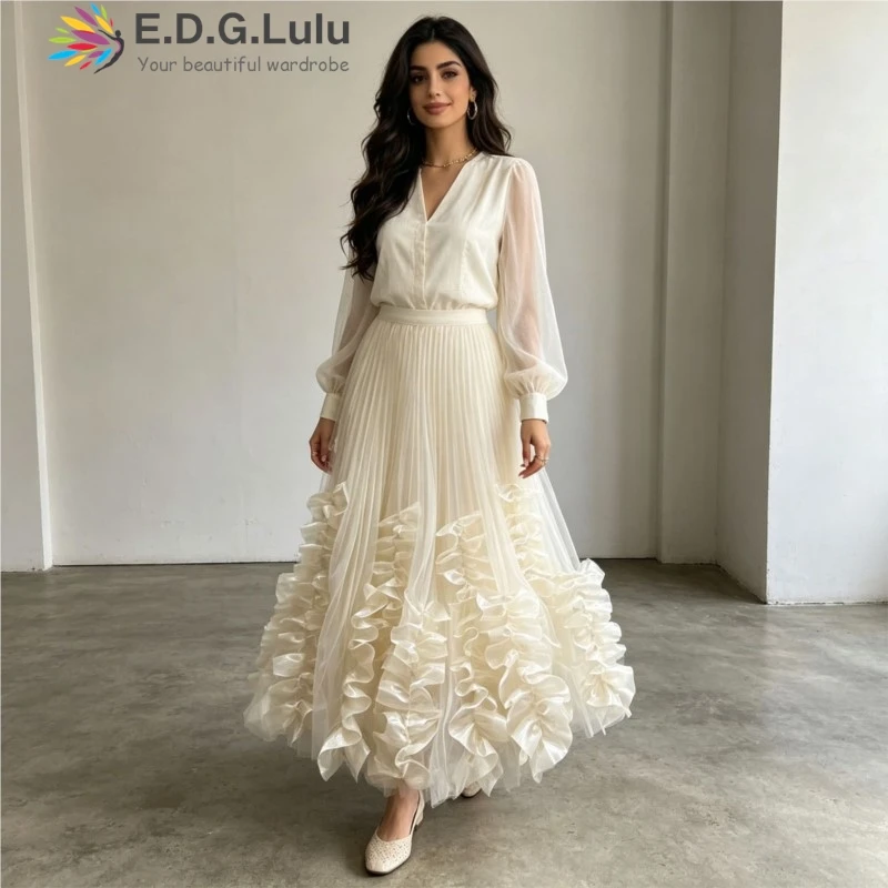 EDGLuLu Fashion Design Lotus Leaf Edge Patchwork Pleated Skirt Women's Casual High Waist Black Skit Summer 2026 0621