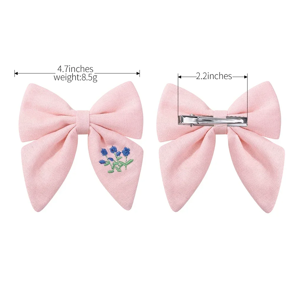 2Pcs/Set Embroidery Bows Hair Clips Solid Hairpins for Girls Handmade Ribbon Barrettes Kids Butterfly Hair Pin Korean Headwear