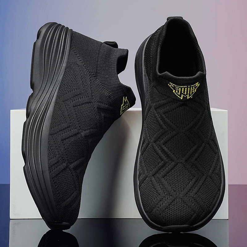 Men Extra Wide Toe Box Slip on Knit Sneakers Stretch Breathable Casual Walking Shoes Roomy Fit for Swollen Feet Edema Bunions