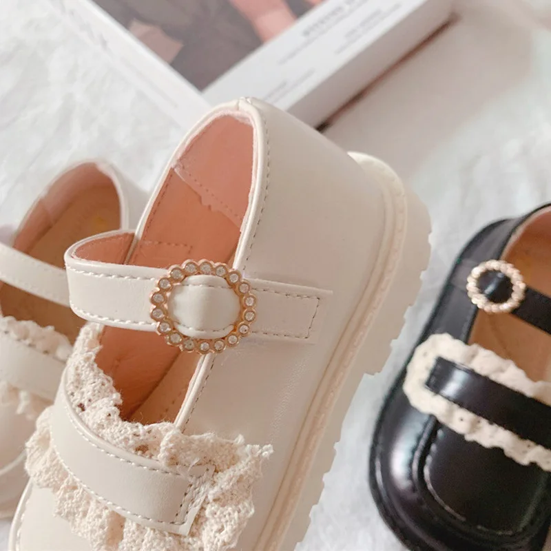 Children Princess Leather Shoes Casual Baby White Lace Decor Girls Spring Autumn Fashion Korean Style Sweet Princess Shoes