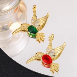 Juya Handmade 18K Gold Plated Green Red Gems Animal Kingfisher Bird Charms For DIY Women Valentine's Day Gift Jewelry Making