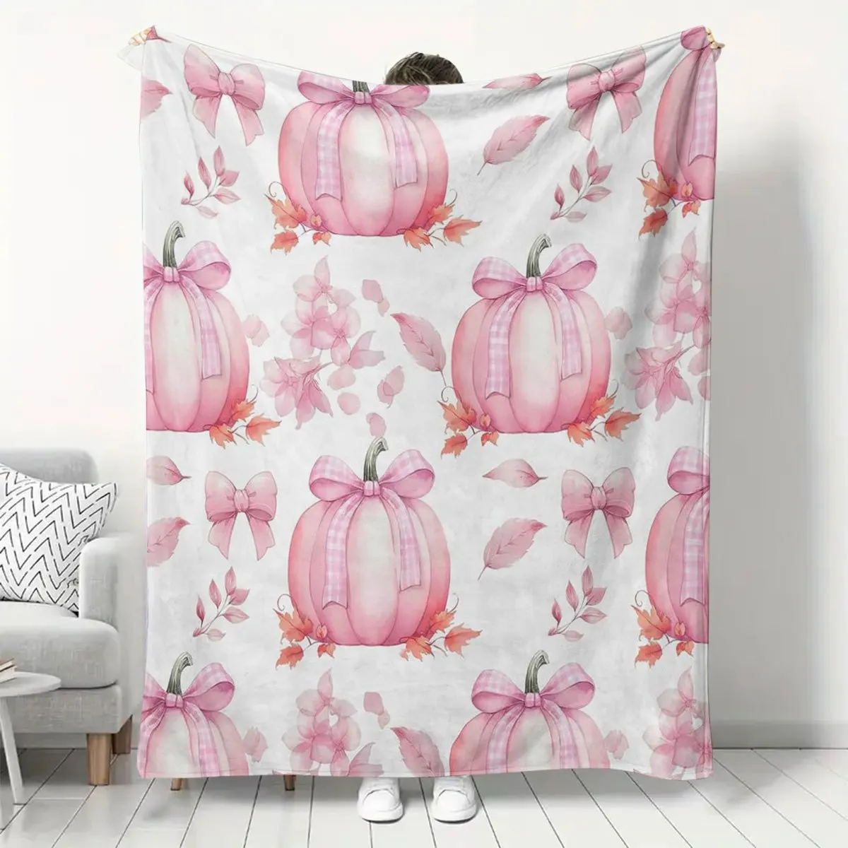 

1 шт. одеяло с принтом тыквы и бантом, полиэфирная ткань, можно стирать в машине, подходит для украшения спальни и гостиной