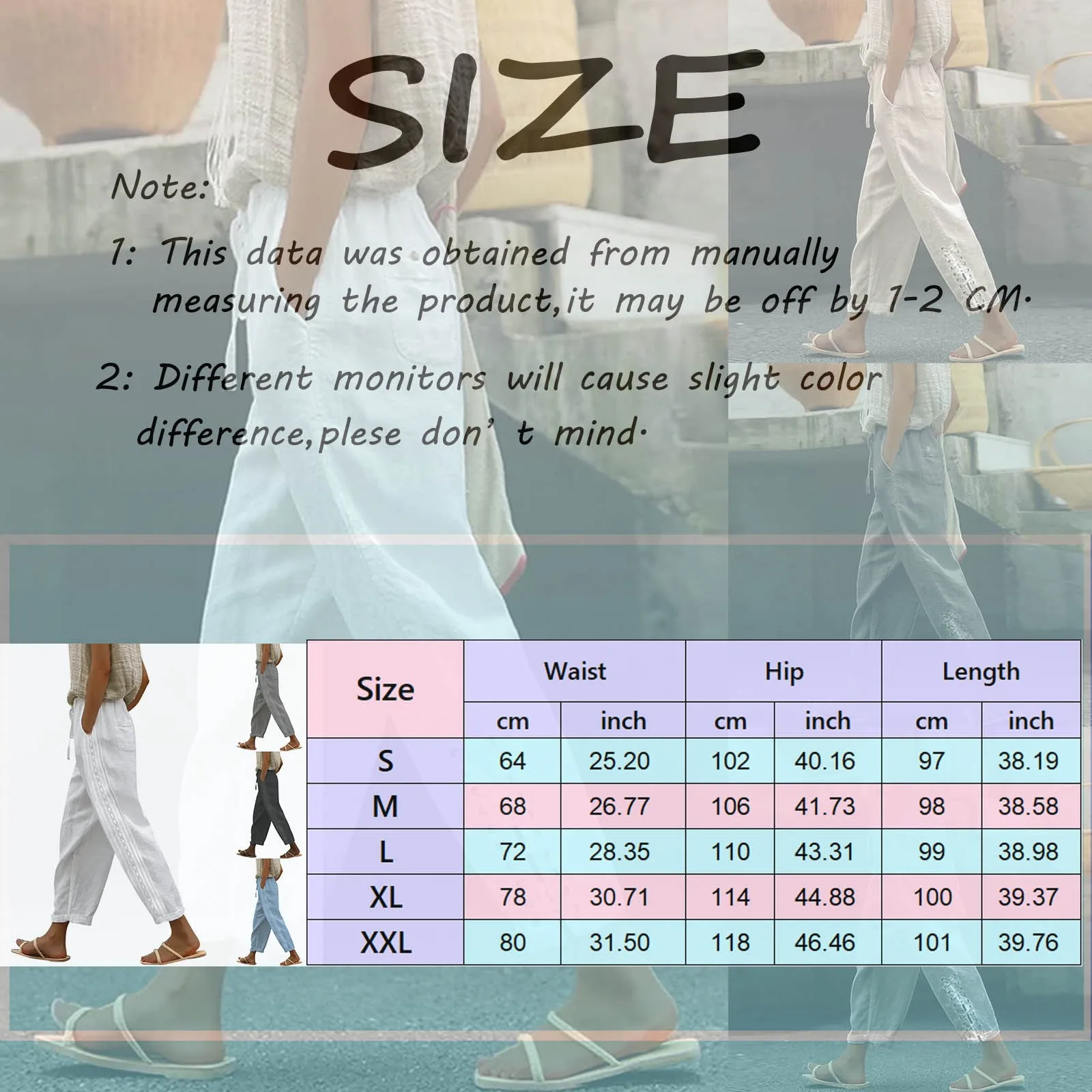 Fashion Women Casual Cotton Linen High Waist Pants Vintage Drawstring Side Hollow Lace Pants Wide Leg Trousers With Pockets