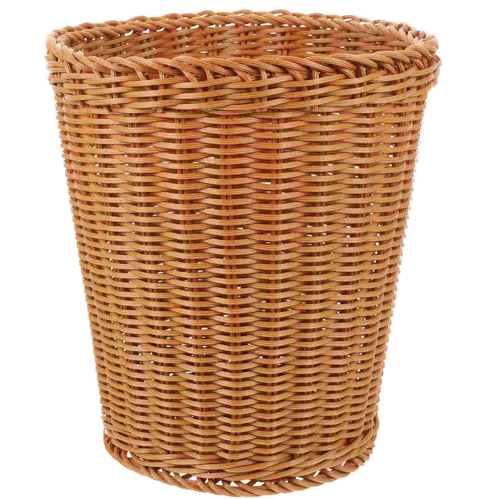 Rattan Trash Can Multi-function Sundries Basket Laundry with Lid Storage Plastic Decorative Woven Office Car Bin