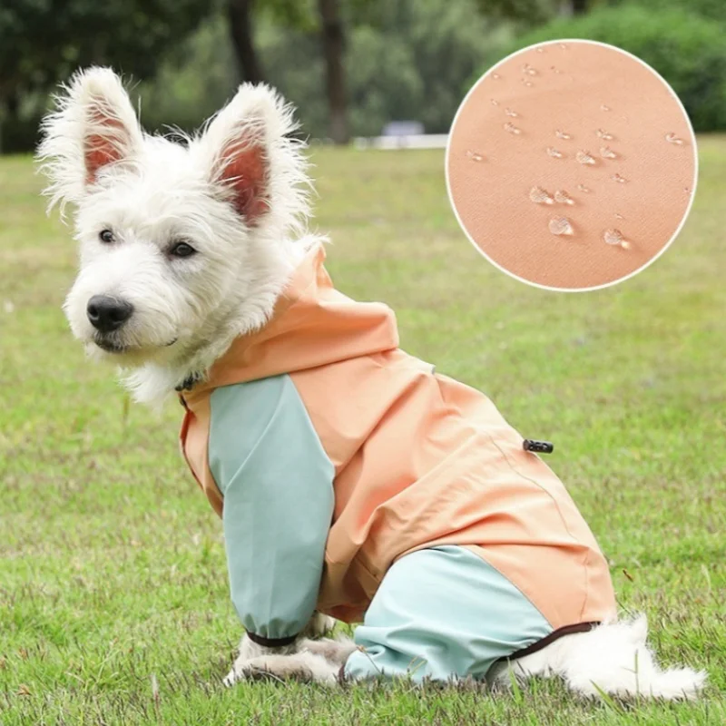 Can Pull Four Foot Dog Raincoat Waterproof All Even Foot Small Dog Clothes Than Bear Teddy Pet Clothes Rainy Day Pet Raincoat