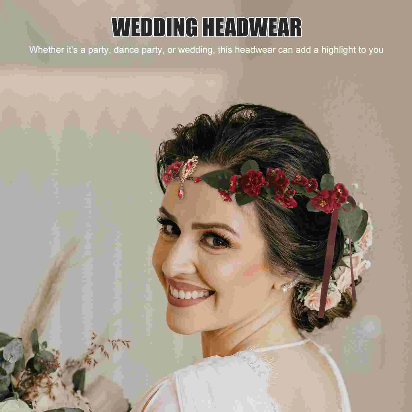 Couronne de fleur rouge pour cosplay de mariée, bandes de sauna, couronnes, guirlandes florales, pièces de sauna, couronnes de cheveux d'elfe, coiffure de mariage