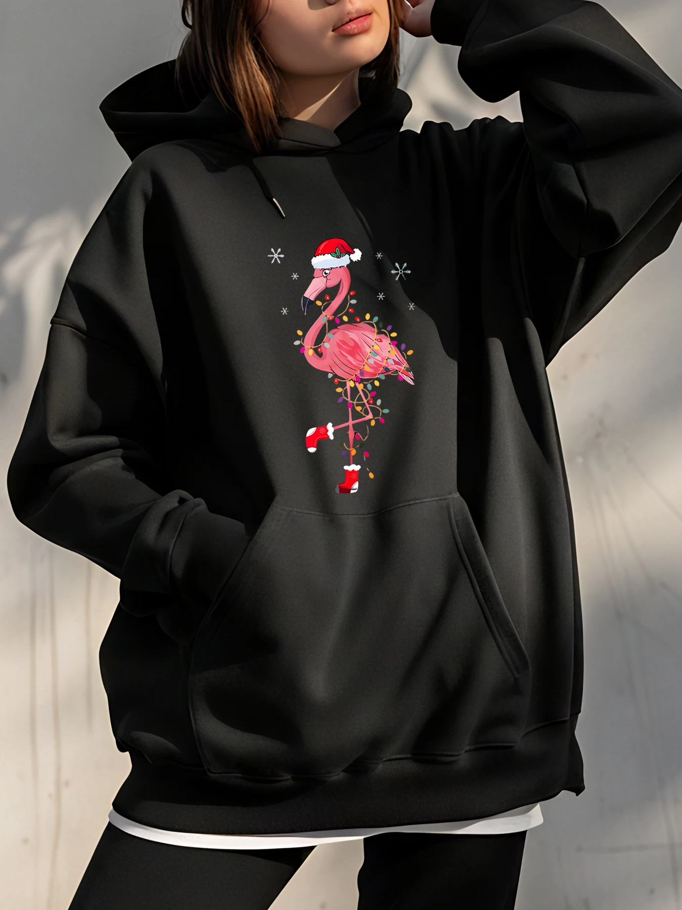 

Christmas Flamingo Print Hoodie Women's Casual Holiday Sweatshirt Fashion Christmas Gift for Women