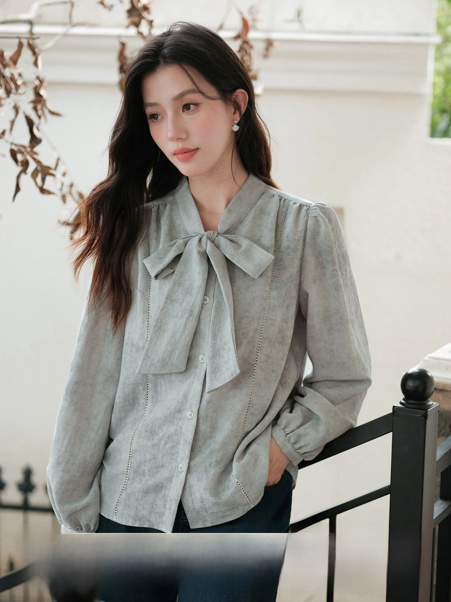 

Ele Long Sve Women's irt adient Color Knot Design Breathable Lenzing Fabric Autumn Winter Base Layer Top