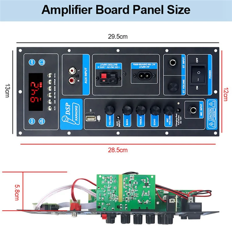 

B03B-High Power DSP Bluetooth 5.3 Amplifier Board 8-18 Inch Trolley Speaker Outdoor Audio Amp Module Mono 60W Stereo Amp