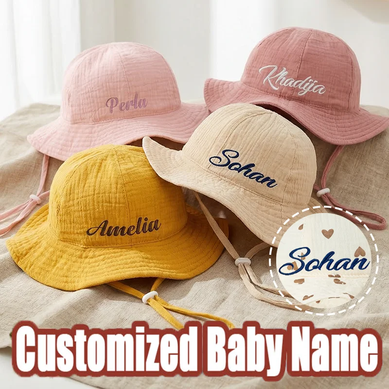 

Детская пляжная панама с широкими полями и индивидуальной вышивкой, для детей 0-18 месяцев, дышащая, регулируемая, с ремешком на подбородок