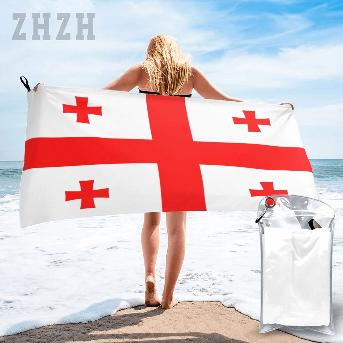 More Design Georgia Flag Emblem Bath Towel Quick dry Microfiber Absorbing Soft Water Breathable Beach Swimming Bathroom