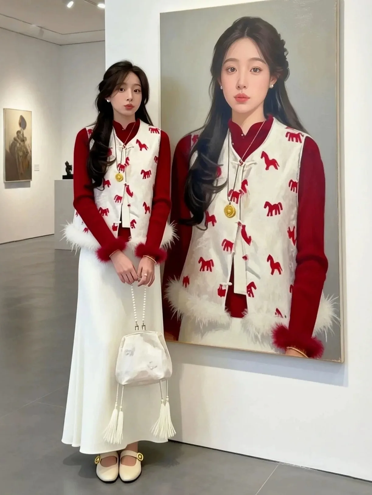 

Зимний теплый женский комплект из трех предметов: жилет, базовая футболка и юбка, модный, больших размеров, в традиционном китайском стиле