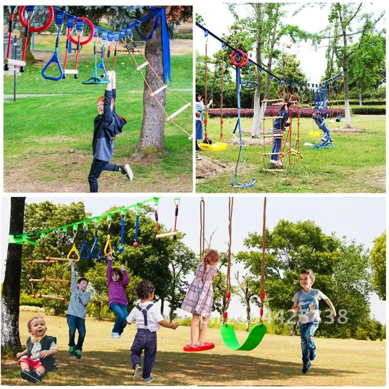 Columpio de árbol Ninja para niños, juguetes, curso de obstáculos de guerrero con Kit de polea con accesorios, barras de mono, anillos de gimnasio, escalera de escalada