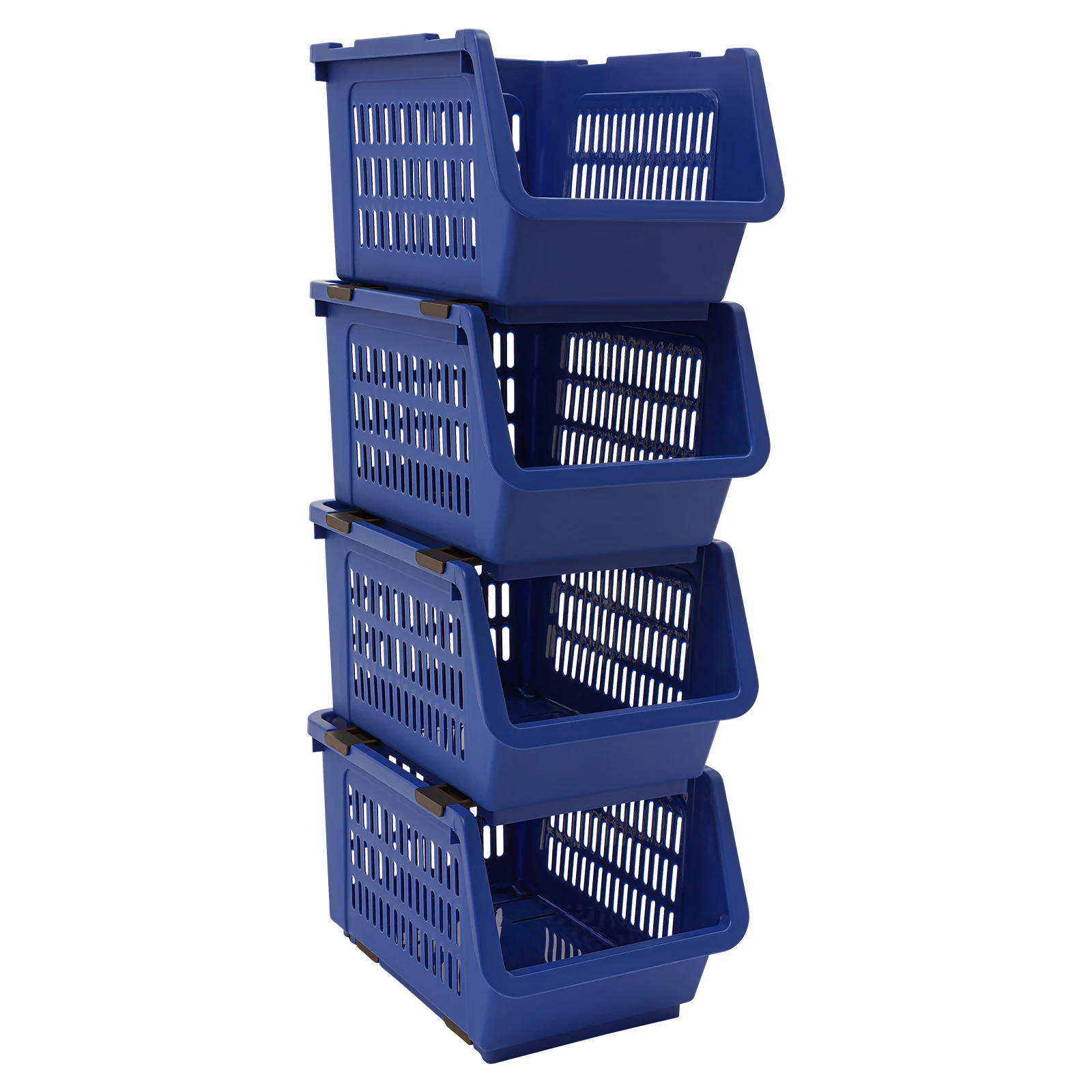Blue 4PCS Stacking Storage Baskets, Stackable Organizer Baskets, Stackable Storage Bins for Kitchen, Office, Bathroom, Toy Room