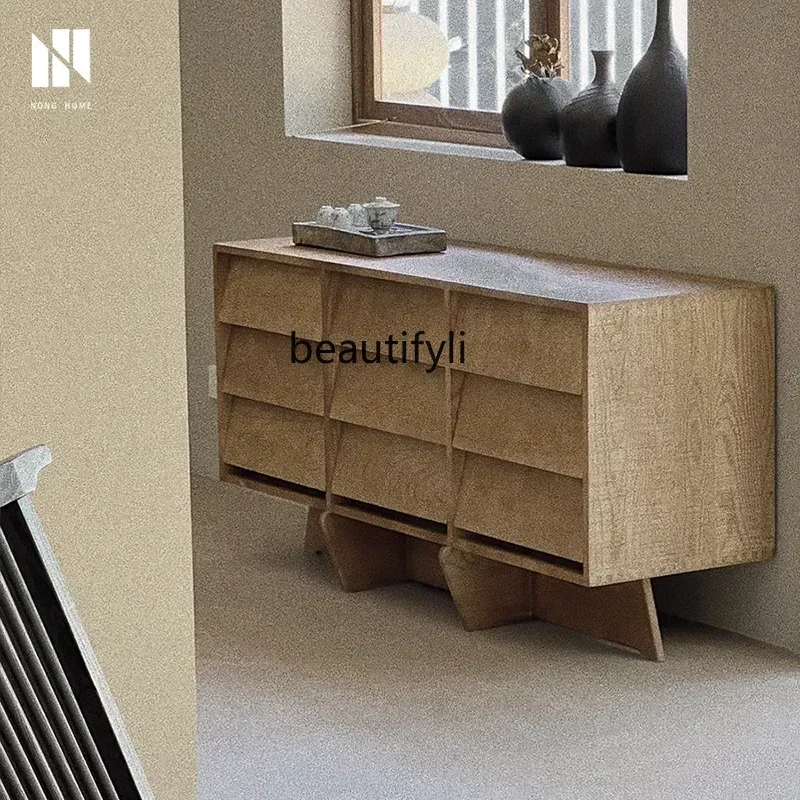 

SS new style ss7486 All solid wood foyer, entrance cabinet, Japanese-style wabi sandy wind log side cabinet, living room storage