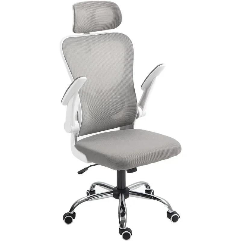 Ergonomic Office Chair High Back Mesh Back Adjustable Headrest Flip-up Padded Armrest Swivel Rolling Desk Chair (Grey)