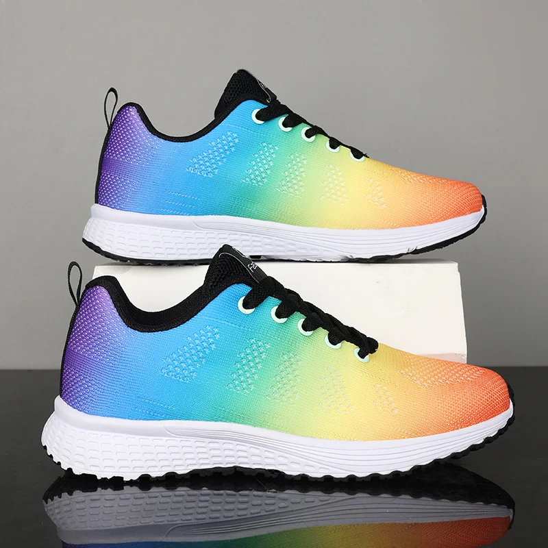 2025 New Rainbow Women Sport Shoes Fashion Platform Sneakers Ladies Spring Summer Flats Running Shoes for Woman Plus Size 35-42