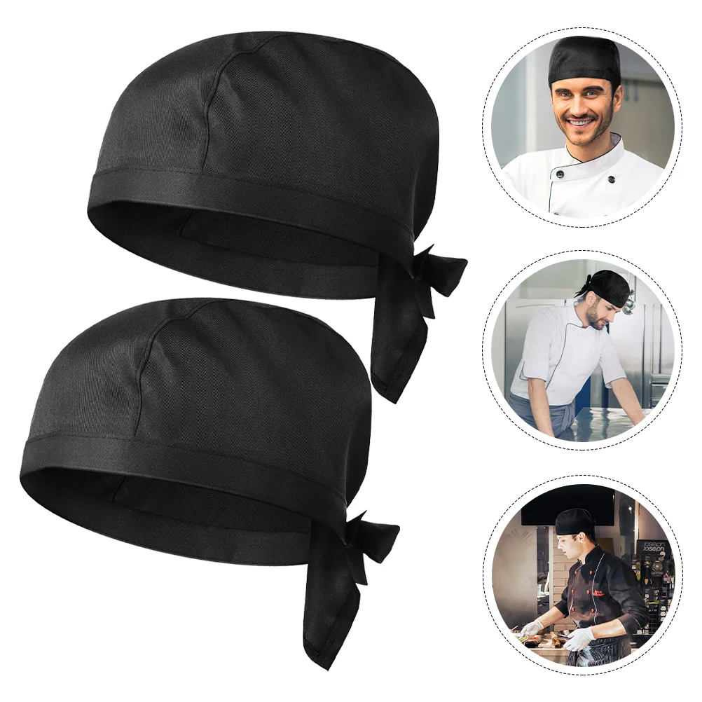 2 Pcs Chef Hat Restaurant Cloche Hats for Women Ponytail Catering Skull Cap Cooking Cloth Man Black Headband