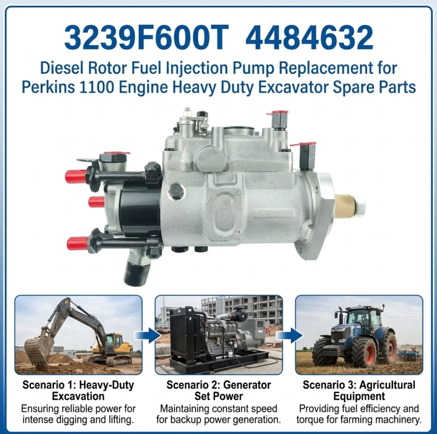 V3239F600T 4484632 Diesel Rotor Fuel Injection Pump Replacement for Perkins 1100 Engine Heavy Duty Excavator Spare Parts