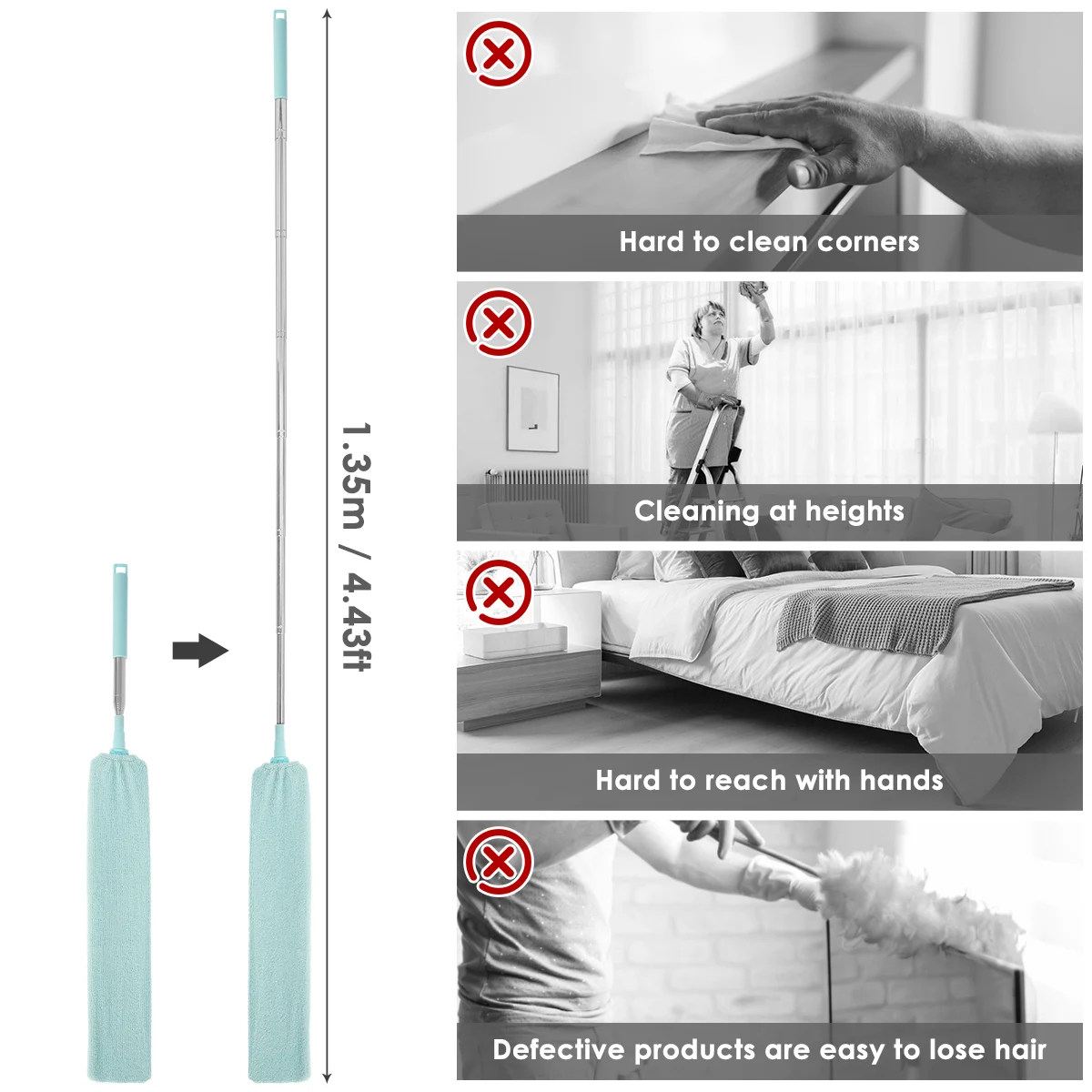 Gap Dust Cleaner com microfibra retrátil, escova flexível, espanador longo para sofá e cama, limpeza de fundo de móveis