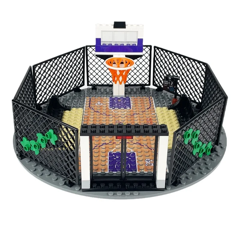 Stadtpark Basketball platz Grundplatten Basketball Stand Sport Moc Mini Action figuren Baustein Ziegel Bildung Junge Spielzeug