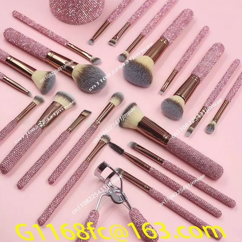18 Diamond Makeup Brushes, Diamond Buckets, Headbands, Eyelash Curlers,  A Complete Set of 23 Makeup Tools