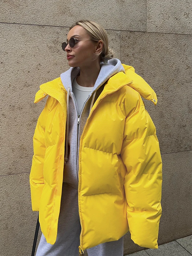 2023 Autumn Winter Women Solid Cotton-Padded Jackets Long Sleeve Outerwear Warm Coat With Hooded Female