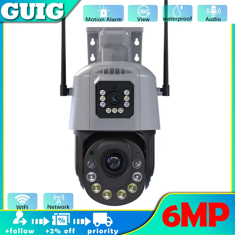 

6MP Wifi Wireless Security Monitor Two -way Audio Cameras Color Night Vision Outdoor IP66 Waterproof CCTV HD Surveillance Cam