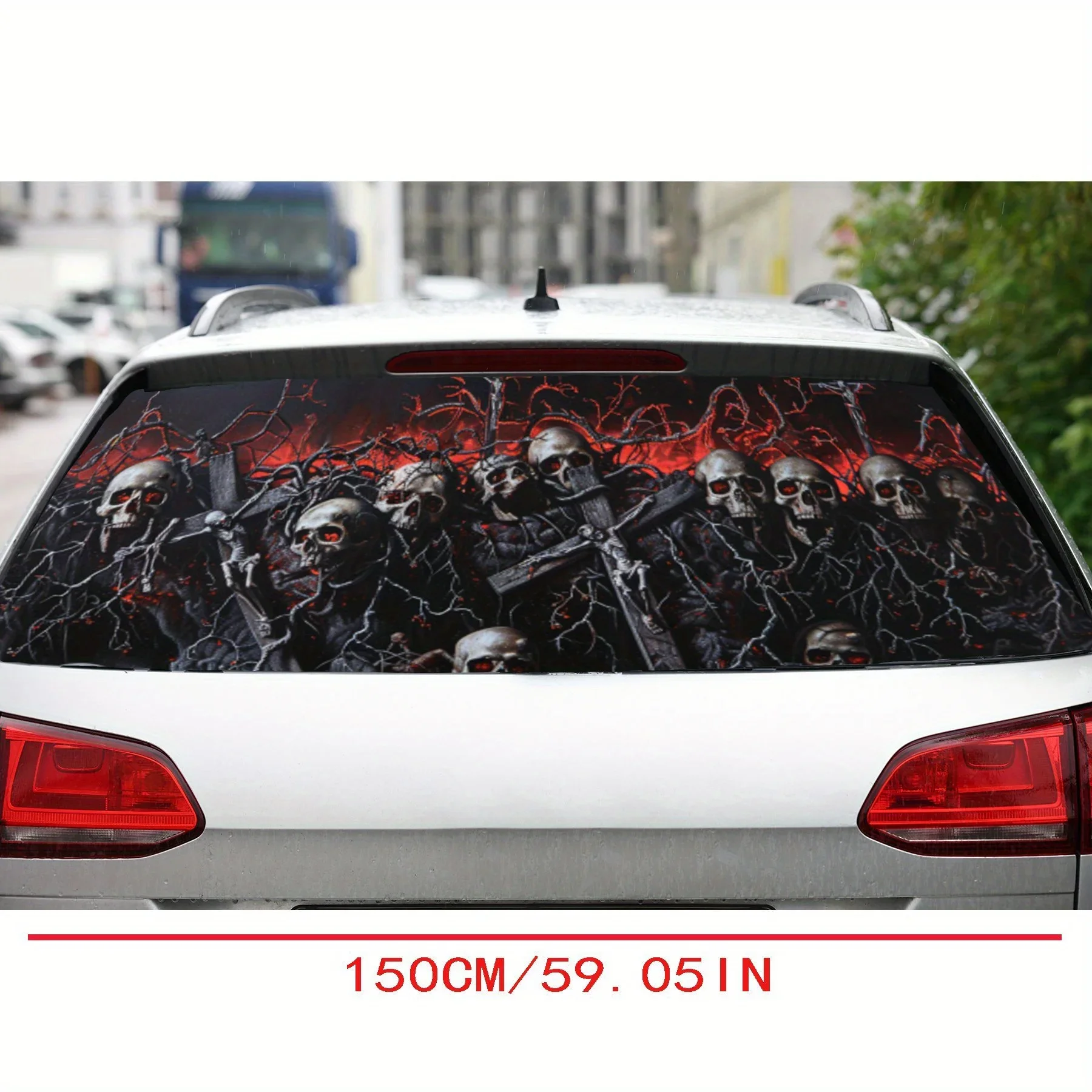 Dark Skull Cluster and Cross PVC Perforated Car Vinyl Wraps, Privacy Enhancing Design for Rear Window, Car Rear Windshield Stick
