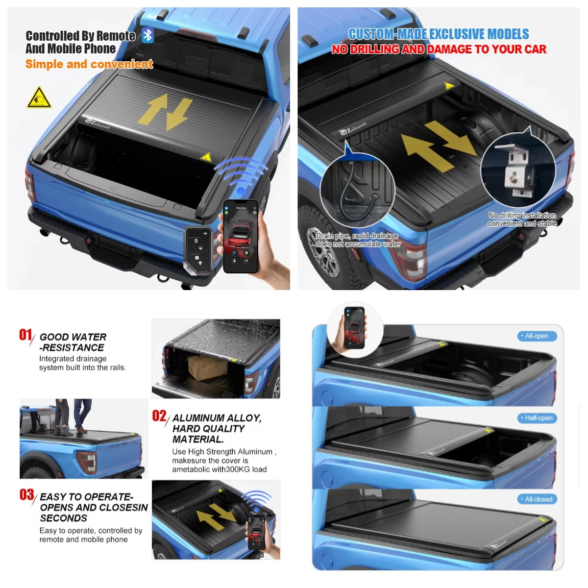 

STLF Zolionwil Electric Cover For Pickup Cars Truck Roller Lid Shutter Tonneau Cover For MAXUS T60