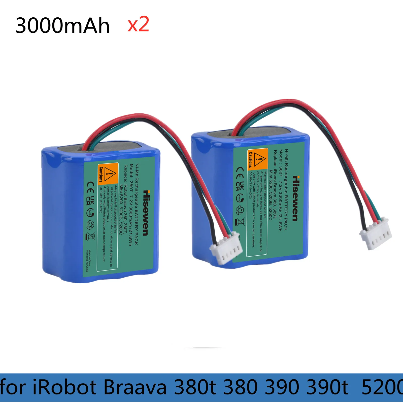 2pc 3000mAh Nimh Battery Akkus for iRobot Braava 380t 380 390 390t Mint 5200 5200B 5200C Vacuum Cleaner Batteria