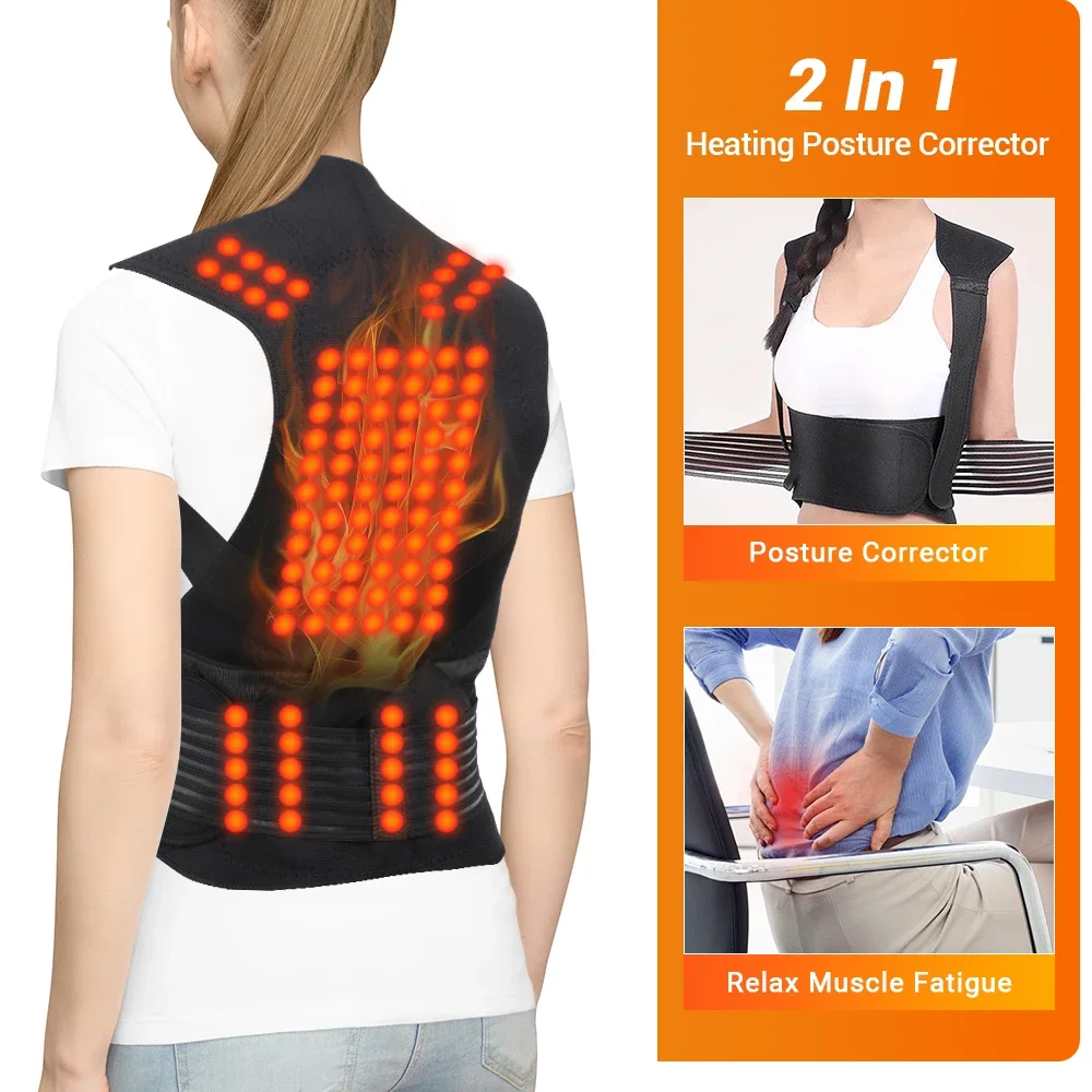 دعامة دعم الظهر للكتف ذاتية التسخين، تدليك الخصر المغناطيسي للاسترخاء والدفء، لا حاجة للكهرباء وقابلة لإعادة الاستخدام