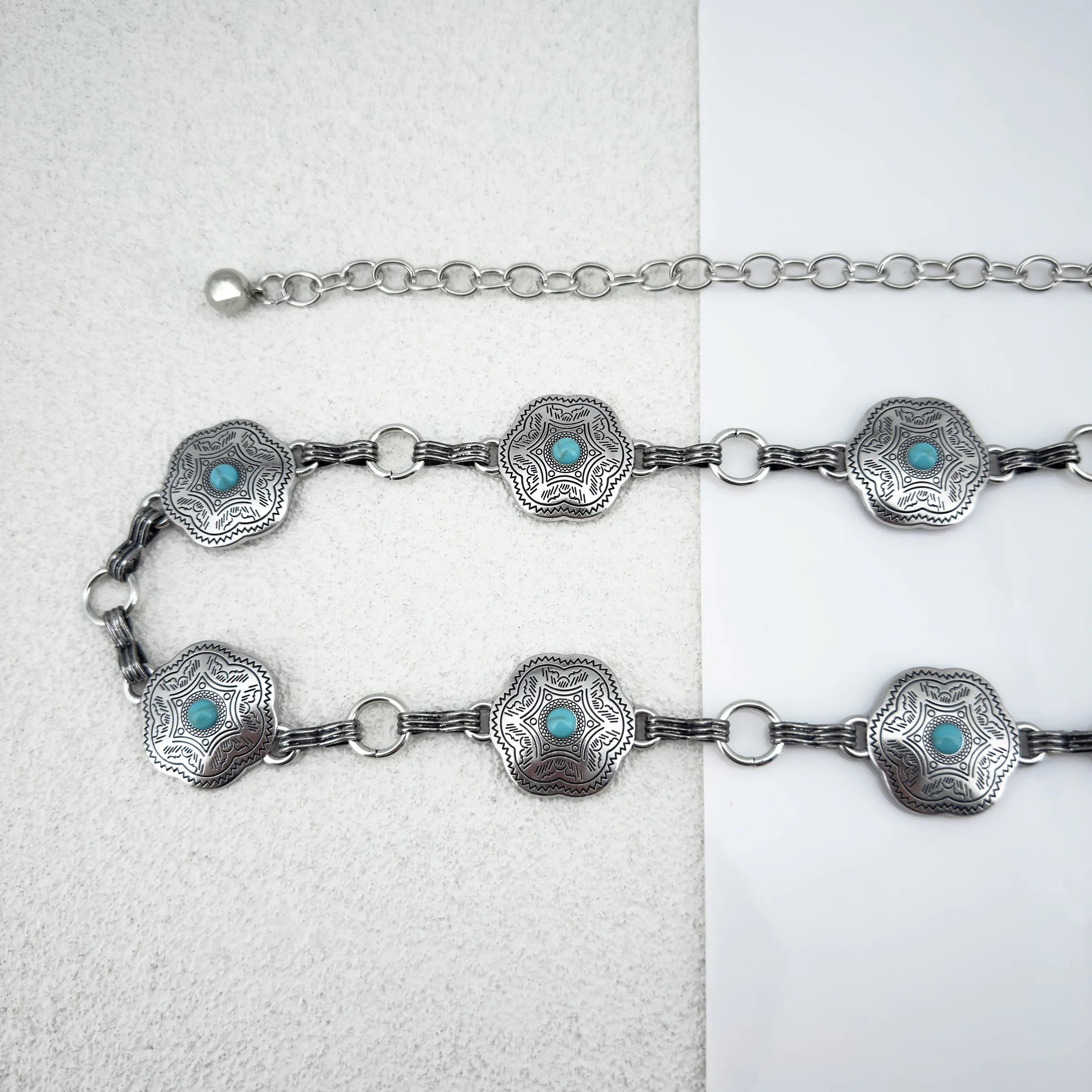 1 Stück Böhmisches Ethnisches Mosaik-Türkis Luxuriöses Vielseitiges Kleid für Damen mit Legierungs-Taillenkette – Detail 5