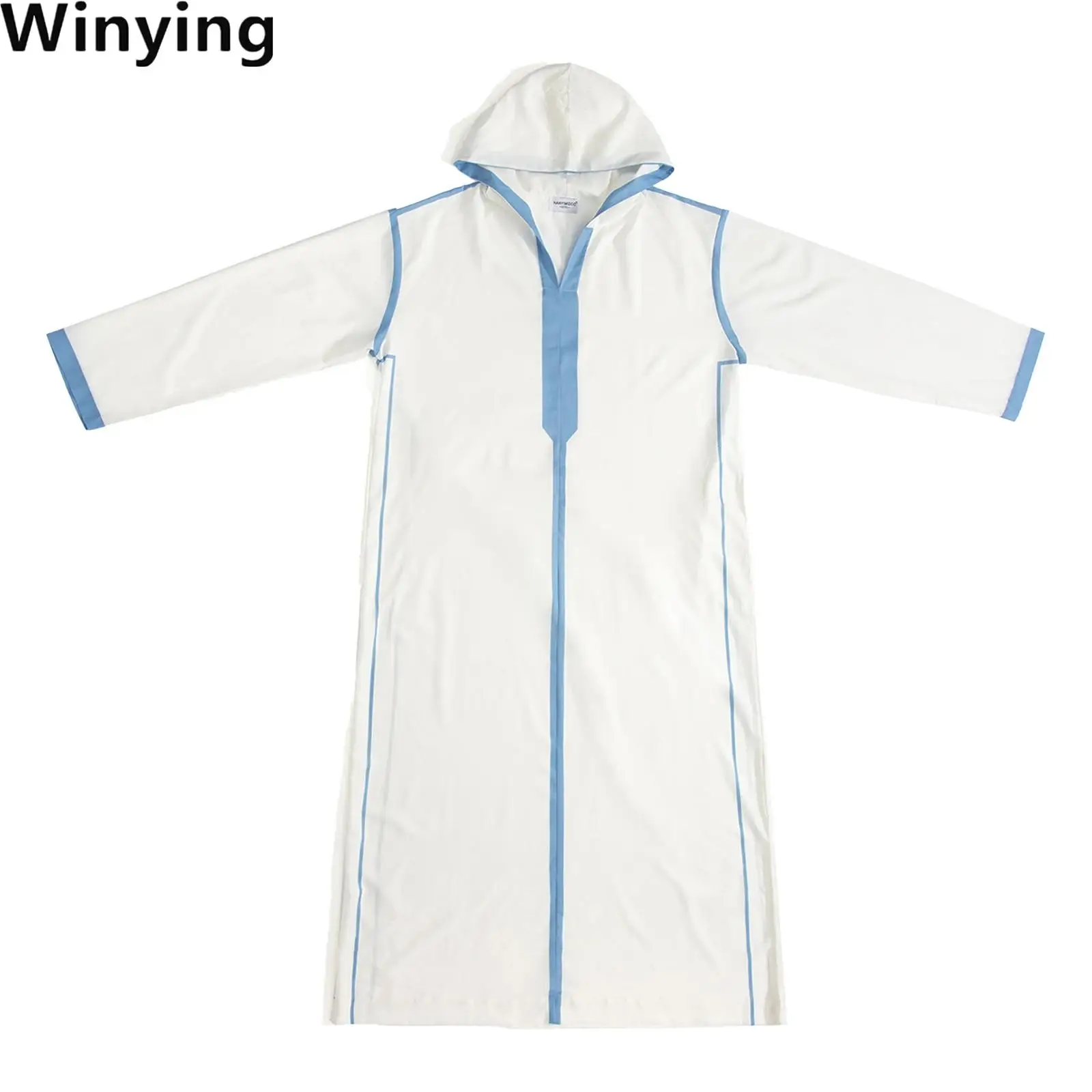 Men Contrasting Color Trim Hooded Robe Long Sleeve Kaftan Thobe Loose Gown with Pockets for Halloween Party Daily