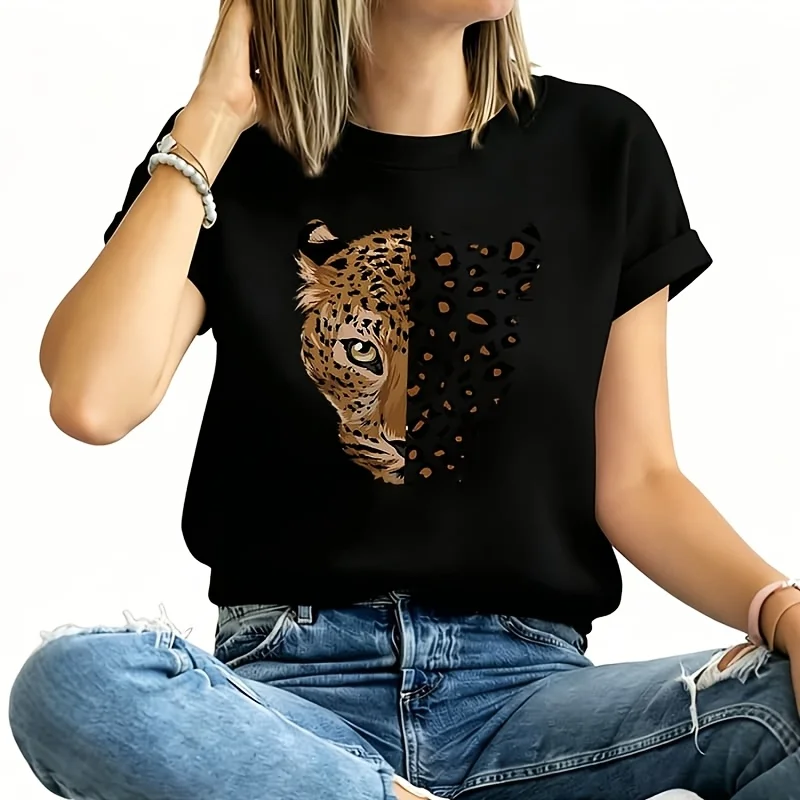 Vintage Leopard & Tiger Animal Print Women's Plus Size T-Shirt 100% Cotton 220g