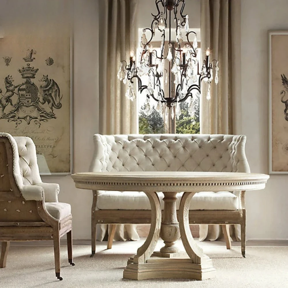 lxАмериканский круглый стол из цельного дерева, неоклассический круглый стол, дубовый старый обеденный стол в европейском стиле