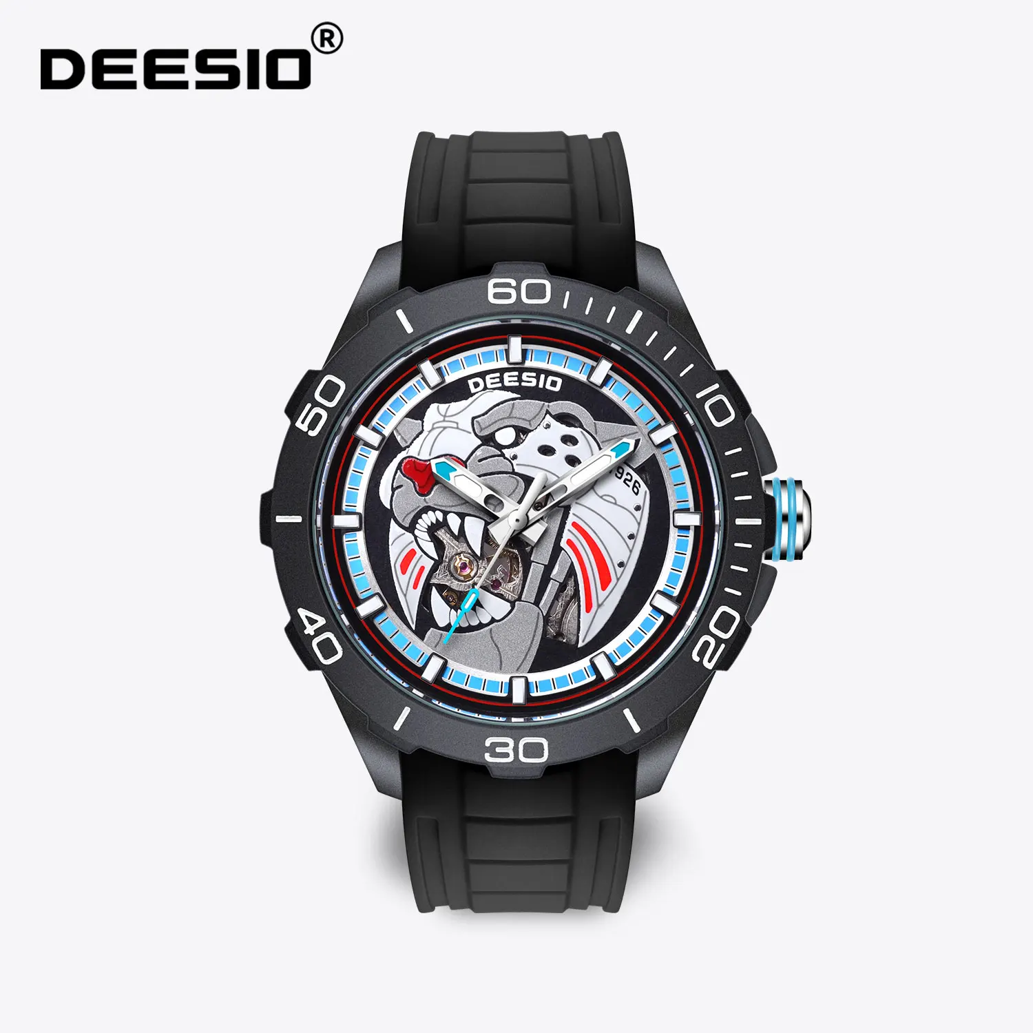 Deesio Automatische mechanische Uhr für Herren, Kohlefasergehäuse, Skelett-Datumsanzeige, leuchtende Zeiger, wasserdicht, lässiges Herrengeschenk