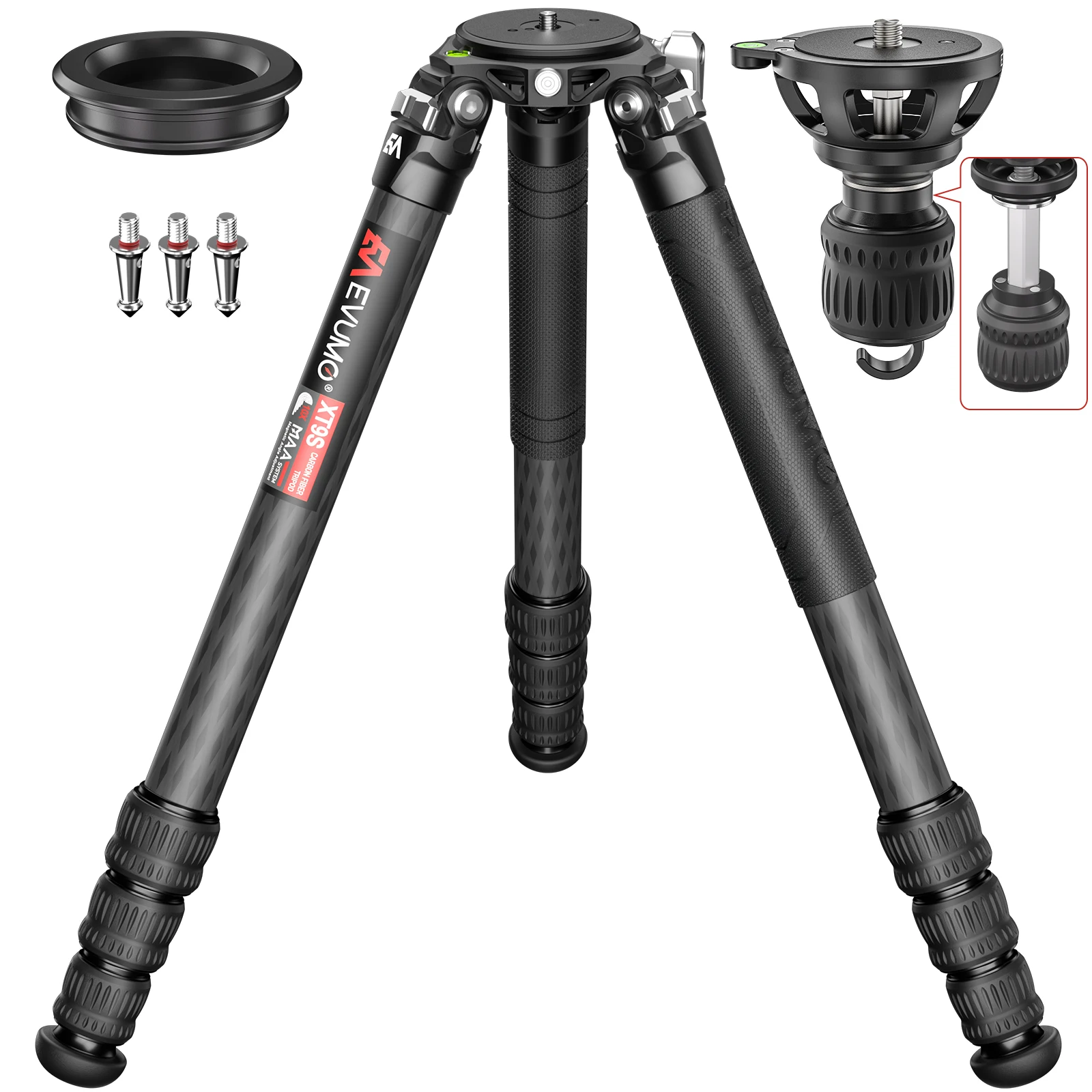 EVUMO XT9S Hunting Tripod for Camera Carbon Fiber Heavy Duty Tripod Professional Super Stable Birdwatching Camera Tripod Max40kg