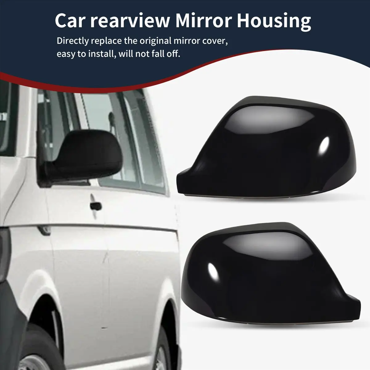 11-Glossy Black Mirror Covers Car Side Rearview Wing Mirror Replacement Shell Caps for-VW Transporter T5 T5.1 T6 2010-2019