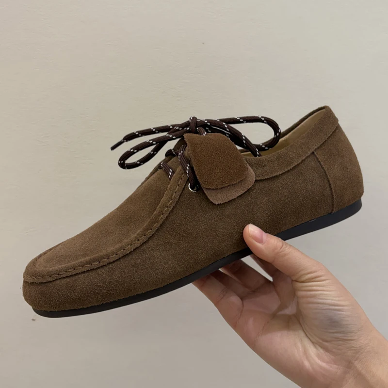 Women’s Real Leather Fur-Lined Flat Shoes - Round Toe Warm Casual