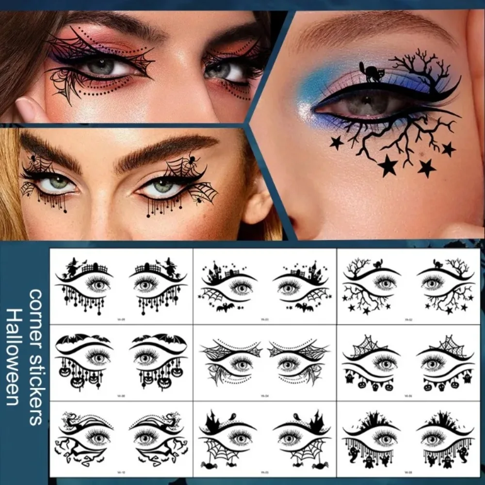 Pegatinas de tatuaje de viento oscuro para Halloween, vestido de concierto, área de ojos desechable, Paster, Festival, fiesta, vestido facial, 10 unids/set de pegatinas