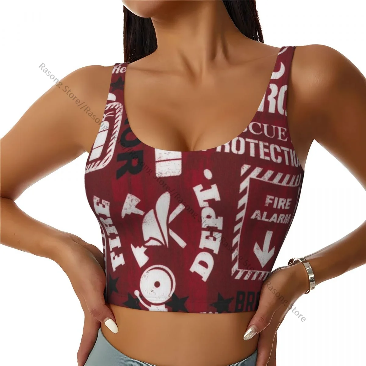 Women Sexy Sports Vest Firefighters Fire Truck Engines Female Streetwear Sport Lingerie Tee Crop Top