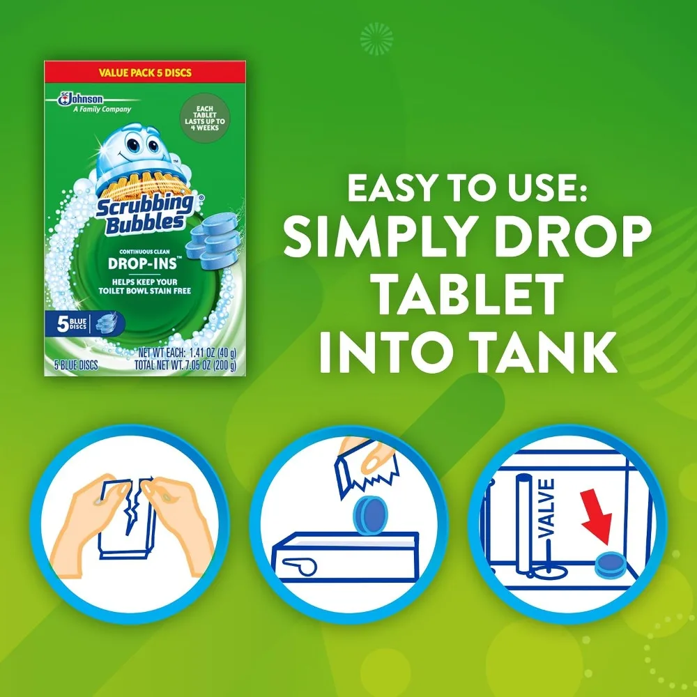 Continuous Clean Toilet Drop In Automatic Blue Toilet Bowl Cleaner Septic Safe Tank Tablets Removes Hard Water Minerals Limescale Stains and Odor Protection 5 Count Pack view 5
