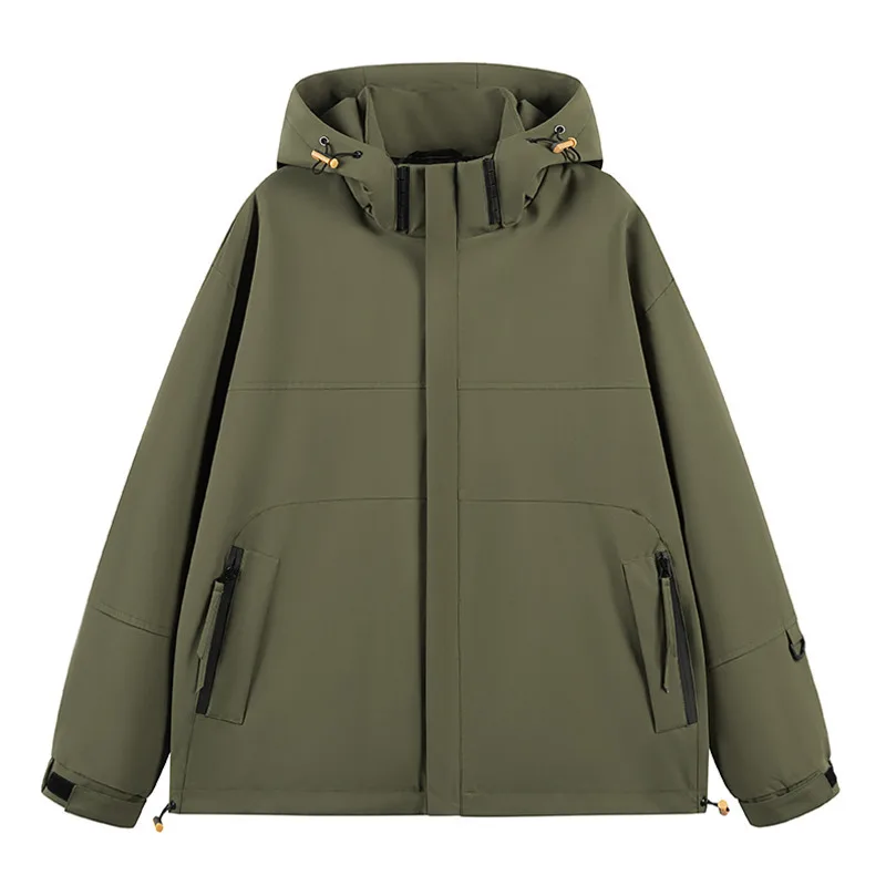 

Men's Casual Windbreaker Jacket Solid Color jaqueta masculina Camp Bomber Jacket With Hooded Outwear Waterproof Cargo Coats