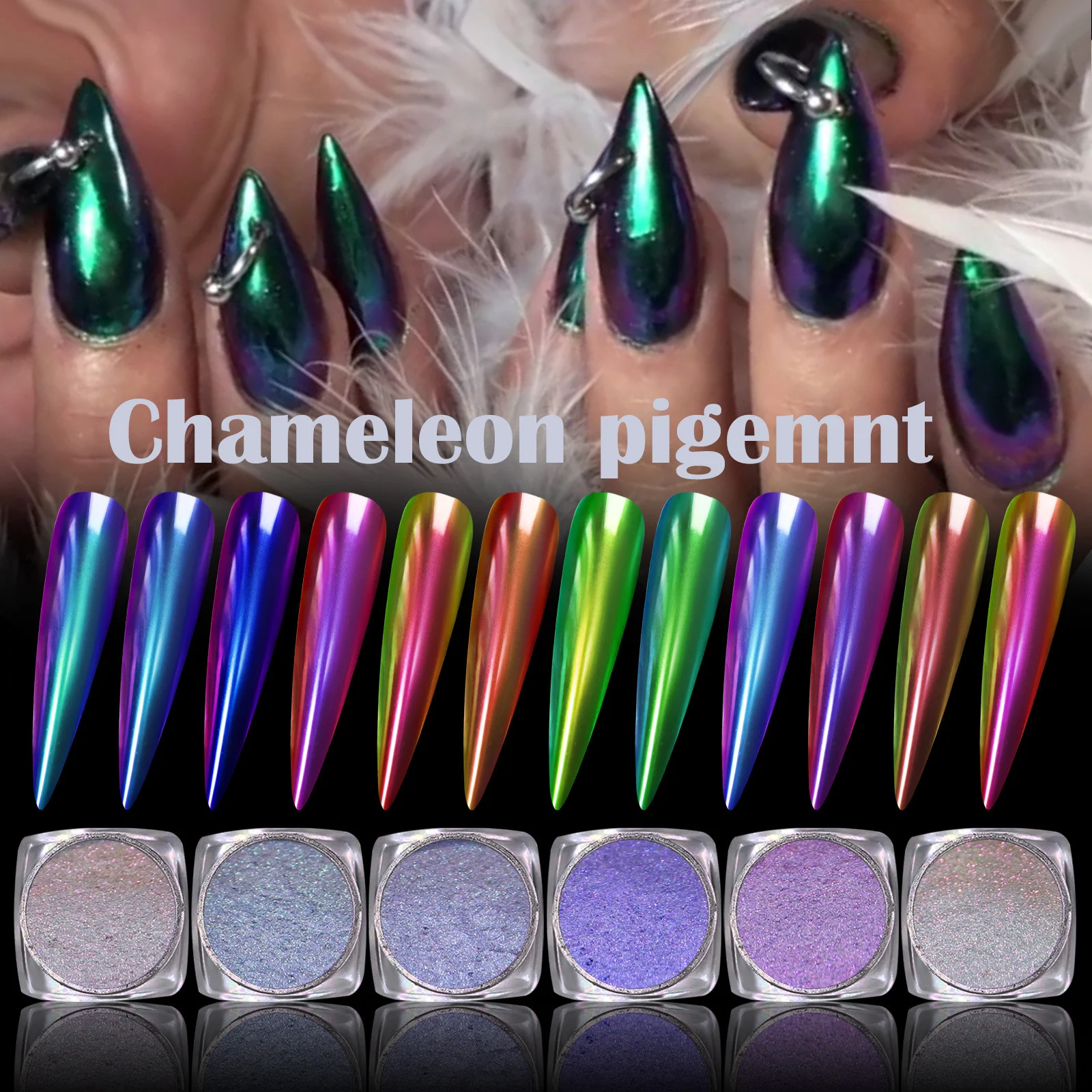 Caméléon poudre miroir à ongles Aurora Pigment métal Nail Art poudre Iris pigment effet feuille Chrome manucure décoration