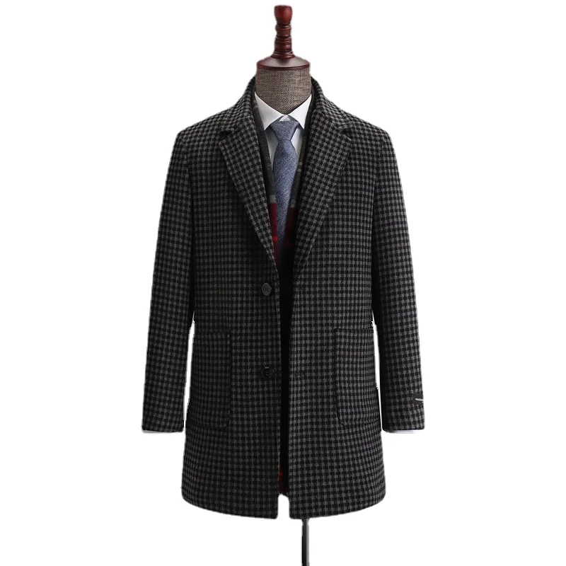 5XL 6XL 7XL 8XL 9XL Plus Size Men\'s Clothing Houndstooth Loose Long Wool Coat Autumn Winter Brand New Fashion Fat Jacket