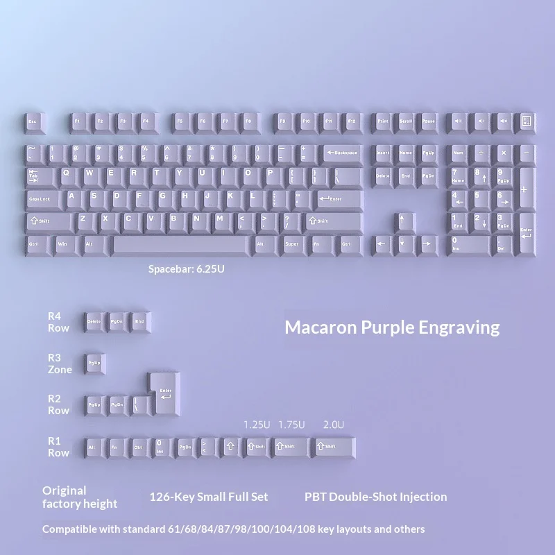 Sunac keycaps made of PBT material with regular engraving, complete set of 126 keys, original factory height dual color