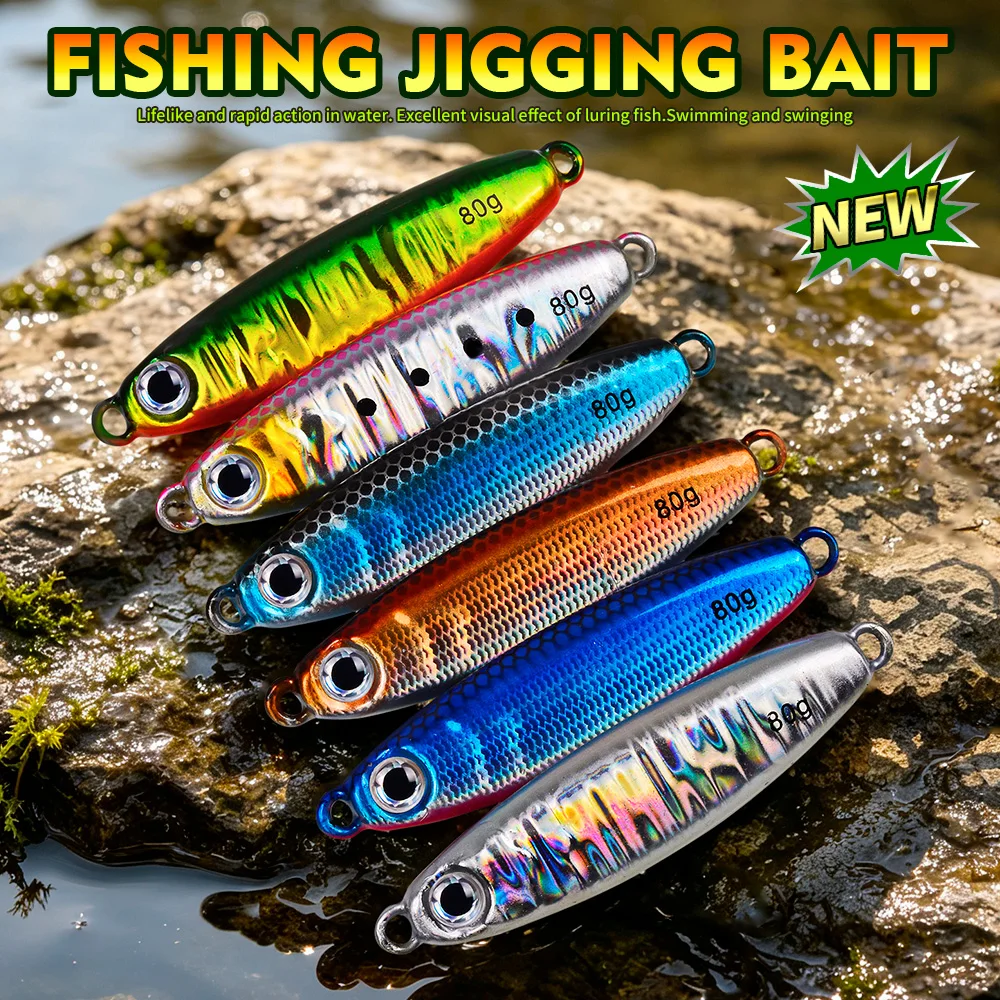Proberos 1PC Metal Cast Jig Spoon 20/30/40/60/80/100g Shore Casting Jigging Fish Sea Bass Fishing Lure Artificial Bait Tackle