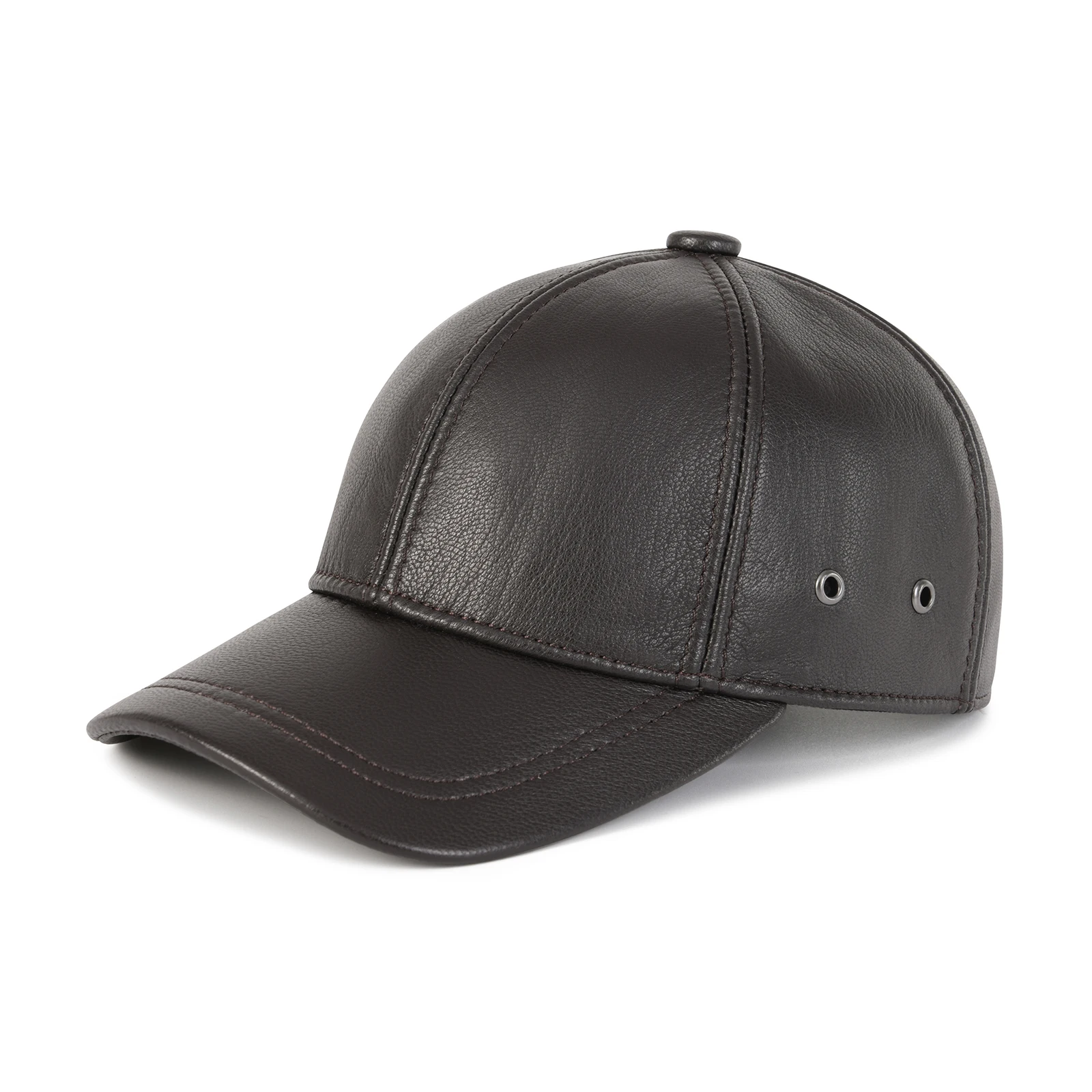 FEINION Genuine Leather Unisex Baseball Cap 100% Leather Winter Structured Flat Adjustable Back Strap Hat